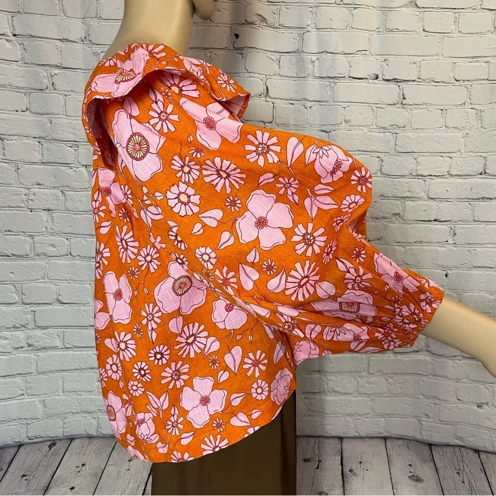 NWT New $98 Free People Miss Daisy Printed Cotton Top Size XS